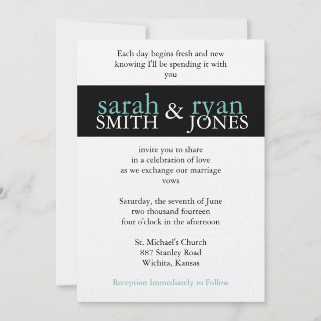 Faire-part de mariage bleu et noir (Devant)
