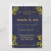 Faire-part de mariage bleu et or personnalisable