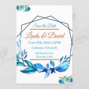 Faire-part de mariage bleu et orange