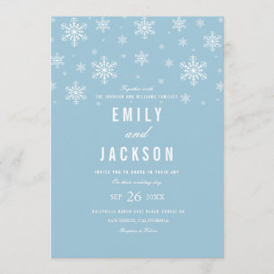 Faire-part de mariage bleu flocon de neige moderne
