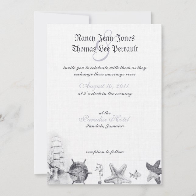 Faire-part de mariage bleu marine (Devant)