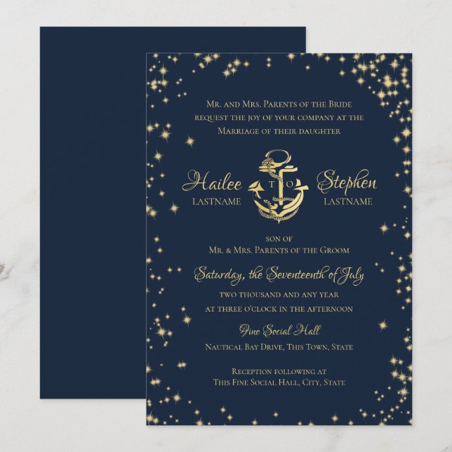 Faire-part de mariage bleu marine (Devant / Derrière)