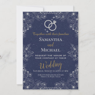 Faire-part de mariage : bleu marine, argent, rsvp,