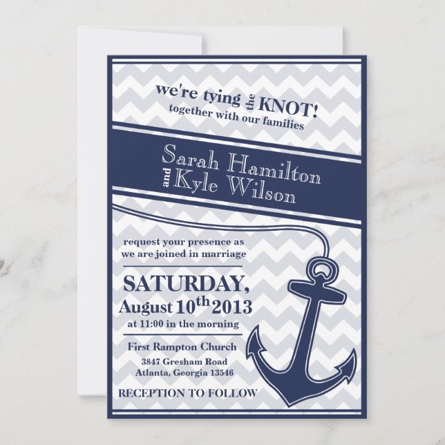 faire-part de mariage bleu marine du chevron (Devant)