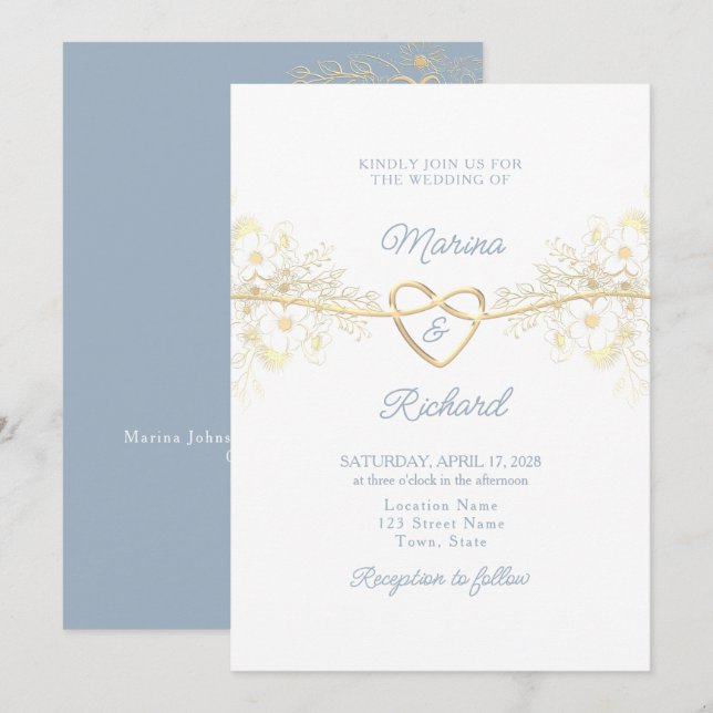 Faire-part de mariage bleu outremer simple (Devant / Derrière)