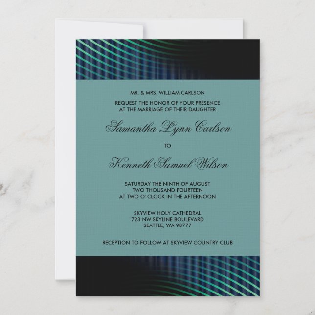 Faire-part de mariage bleu Peacock (Devant)