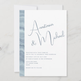 Faire-part de mariage bleu poussiéreux minimal