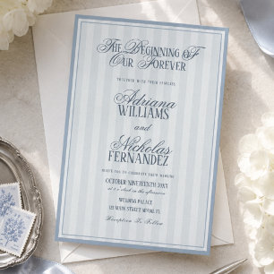 Faire-part de mariage bleu poussiéreux rayé