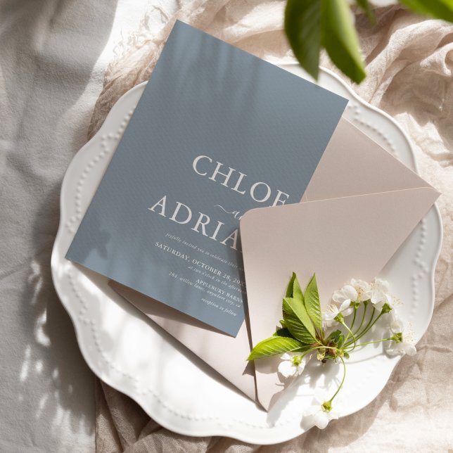 Faire-part de mariage bleu poussiéreux simple (Créateur téléchargé)