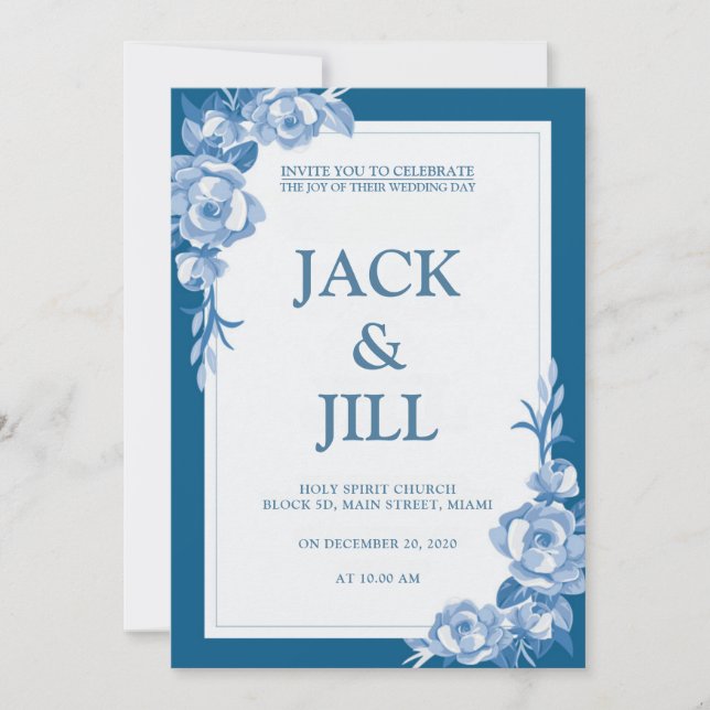 Faire-part de mariage Bleu profond classique (Devant)