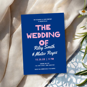 Faire-part de mariage bleu rose coloré de type mod
