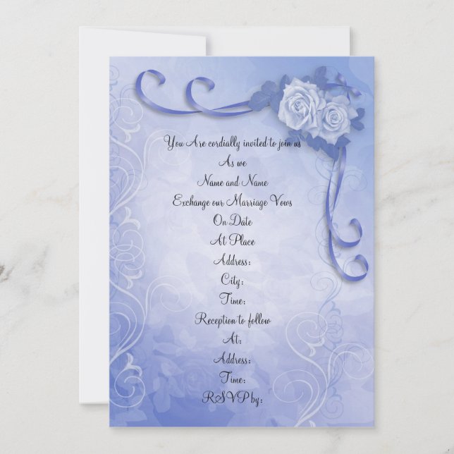Faire-part de mariage Bleu roses d'antiquités (Devant)