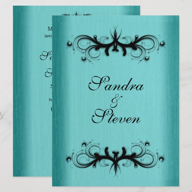 Faire-part de mariage bleu turquoise (Devant / Derrière)