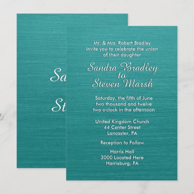 Faire-part de mariage bleu turquoise (Devant / Derrière)