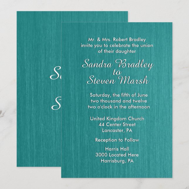Faire-part de mariage bleu turquoise 5 po x 7 po (Devant / Derrière)
