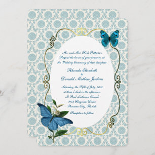 Faire-part de mariage bleu vintage de papillons