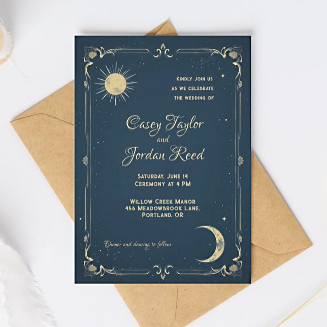 Faire-part de mariage bleu Vintage Sun & Moon (Créateur téléchargé)