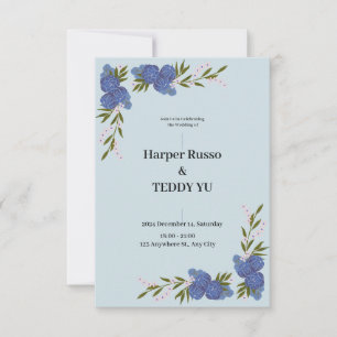 Faire-part de mariage bleue classique et élégante