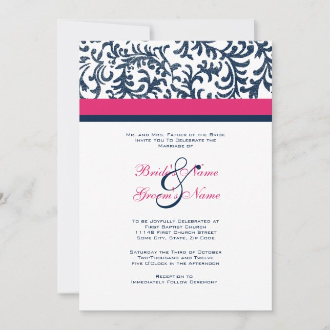 Faire-part de mariage bleue et rose (Devant)