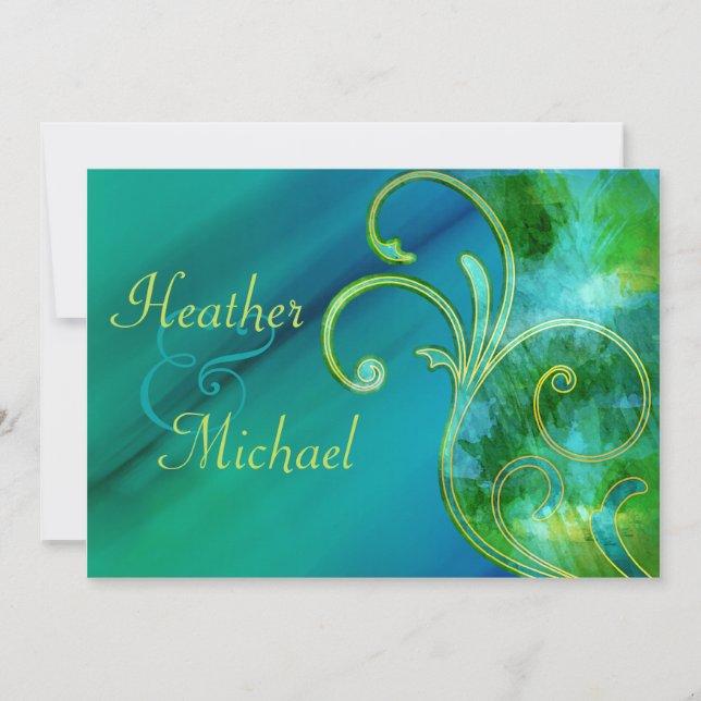Faire-part de mariage bleue et verte (Devant)