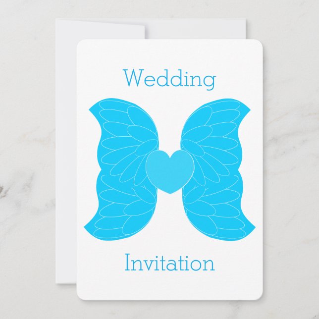 Faire-part de mariage Blue Angel Wings Coeur Desig (Devant)