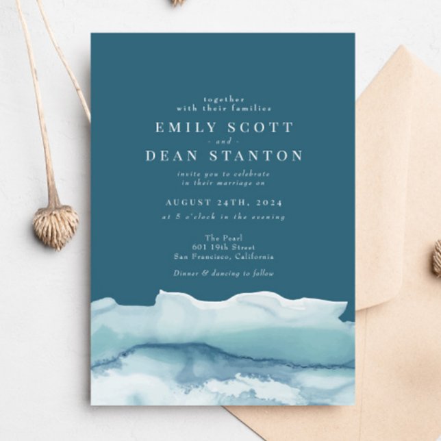 Faire-part de mariage Blue Ocean Watercolor (Créateur téléchargé)