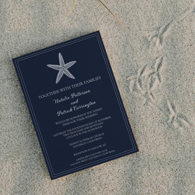 Faire-part de mariage Blue Starfish (Navy Blue Starfish Wedding Invitation)