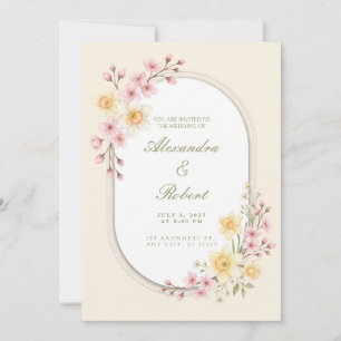 Faire-part de mariage Blush Cherry Blossom Daffodi