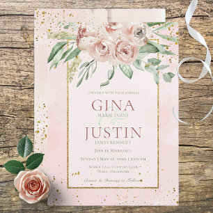 Faire-part de mariage Blush Roses & Gold Accents