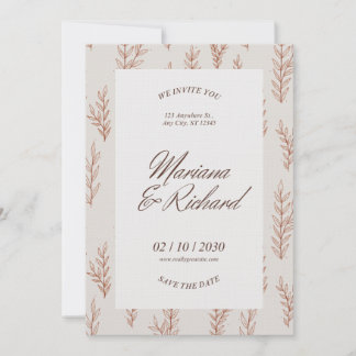 Faire-part de mariage bohème botanique beige