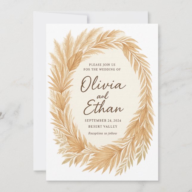 Faire-part de mariage Bohème Chic – Herbe de Pampa (Devant)