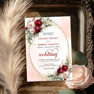 Faire-part de mariage bohème floral rose Bourgogne