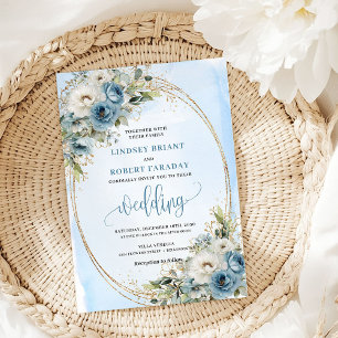 Faire-part de mariage bohème pastel bleu floral or