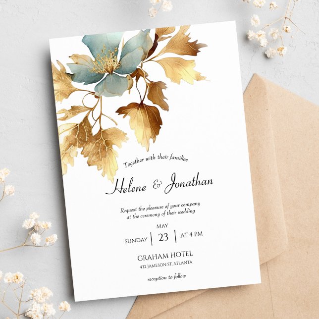 Faire-part de mariage Boho bleu et or Dusty (Créateur téléchargé)