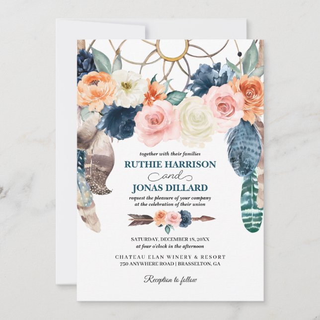 Faire-part de mariage Boho Dreamcatcher de la mari (Devant)