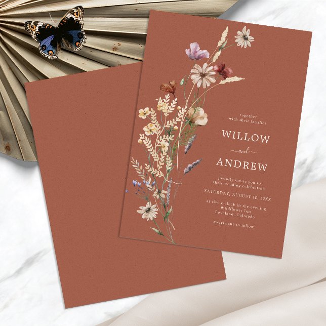 Faire-part de mariage Boho en terre cuite (Terracotta Floral Boho Wedding Invitation by Painted Paperie
)
