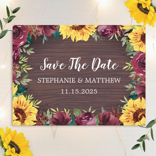 Faire-part de mariage Bois Bordure Rose Bourgogne  (Créateur téléchargé)