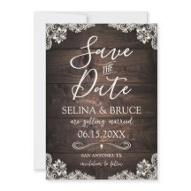Faire-Part de Mariage Bois Rustique Dentelle Vinta