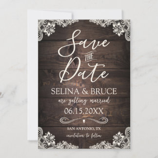 Faire-Part de Mariage Bois Rustique Dentelle Vinta