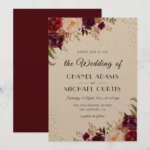 faire-part de mariage bordeaux rustique