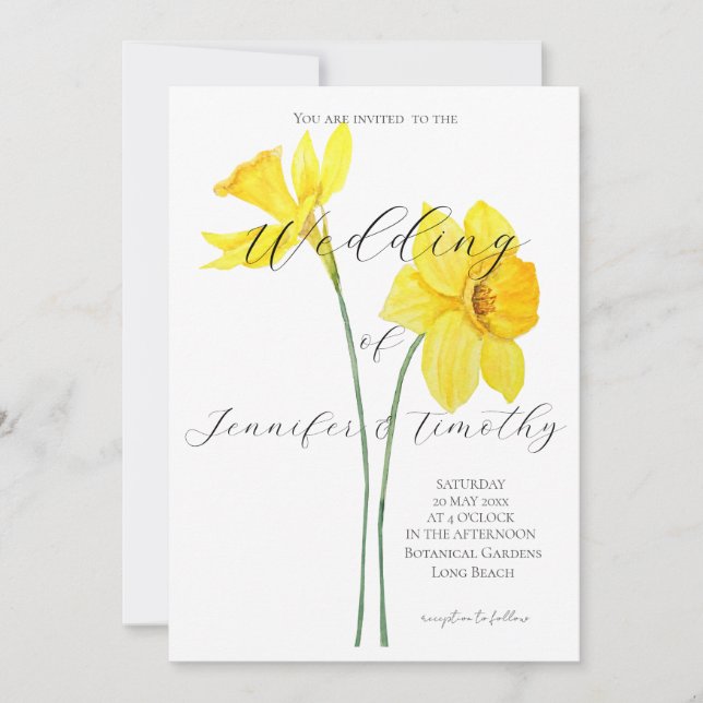 Faire-part de mariage Botanique 2 jonquilles jaune (Devant)