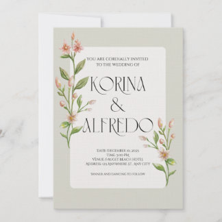 Faire-part de mariage botanique aquarelle vert boh