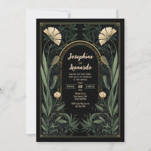 Faire-part de mariage botanique Art nouveau foncé