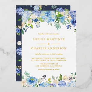 Faire-part de mariage botanique aux hortensias aqu