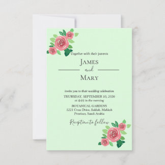 Faire-part de mariage botanique aux roses roses et