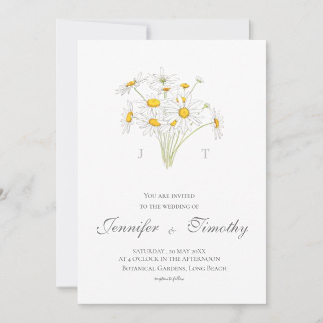Faire-part de mariage Botanique blanc marguerite 2 (Devant)