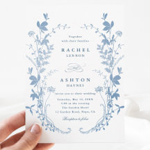 Faire-part de mariage botanique bleu français élég