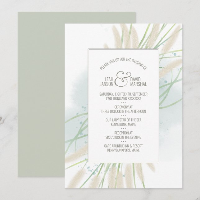 Faire-part de mariage botanique côtière (Devant / Derrière)