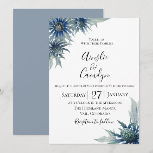 Faire-part de mariage botanique de chardon bleu