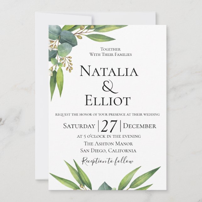 Faire-part de mariage botanique d'eucalyptus (Devant)